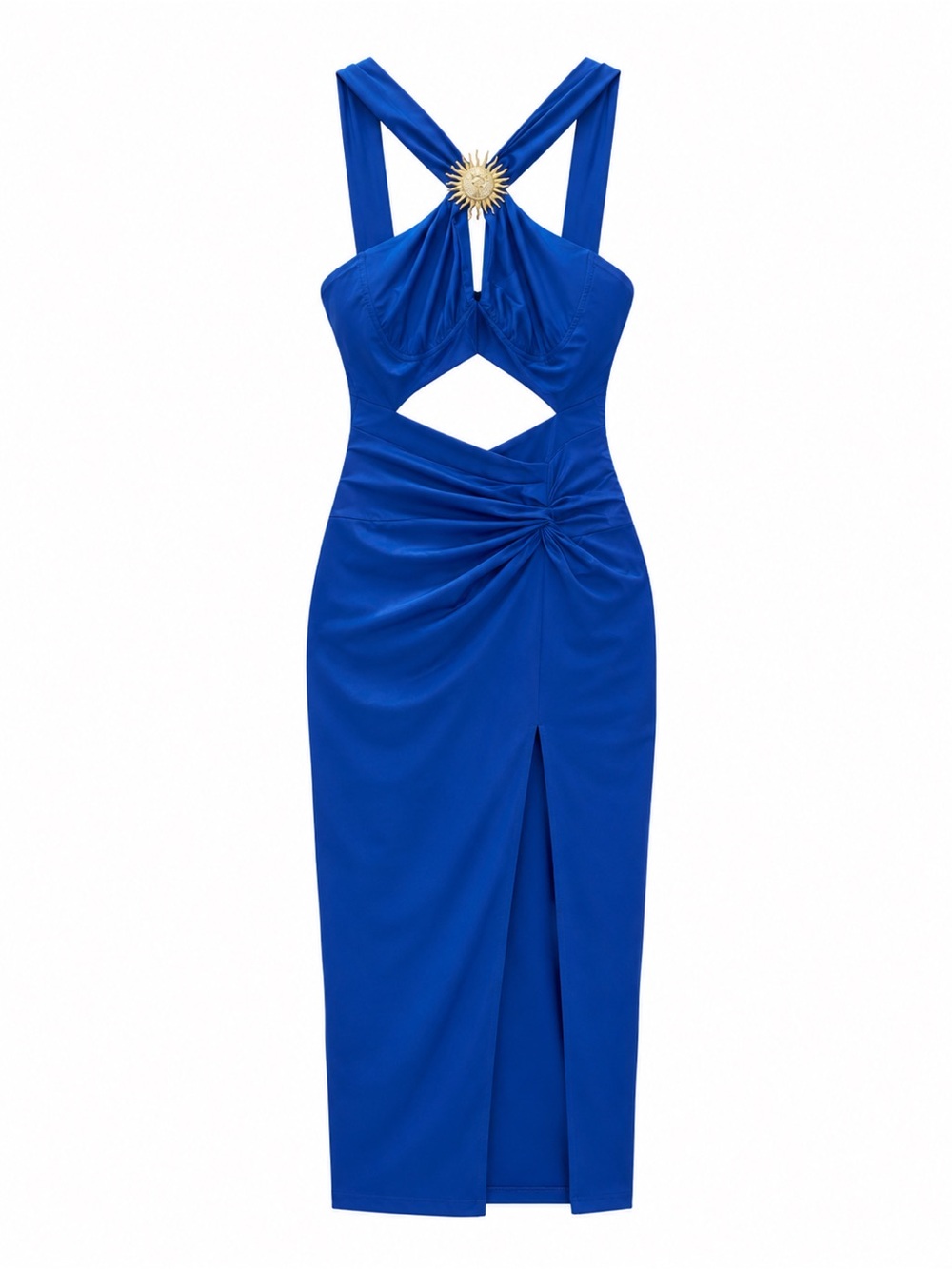 Bold Royal Blue Cutout Midi Wedding Dress - Picture 1 of 6